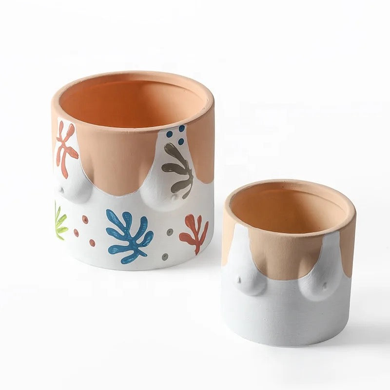 Hand Painted Boob Pots with Drainage Hole