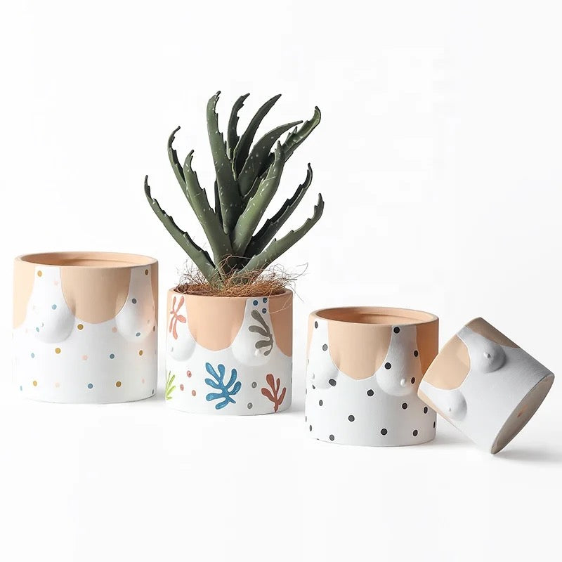 Hand Painted Boob Pots with Drainage Hole