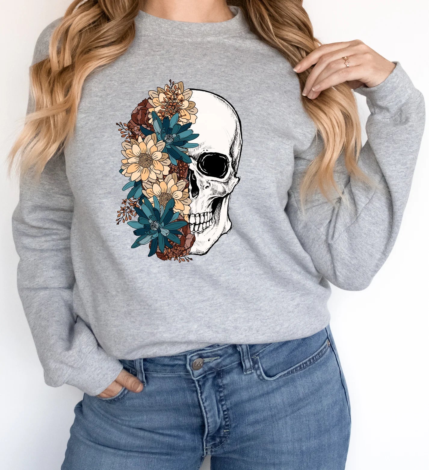 Flower Skull Pullover Hooded Sweatshirt